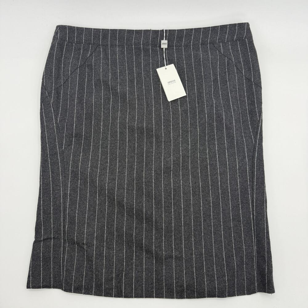 New ARMANI COLLEZIONI Womens Wool Pencil Career Skirt Size 14 Lined Stripe Grey